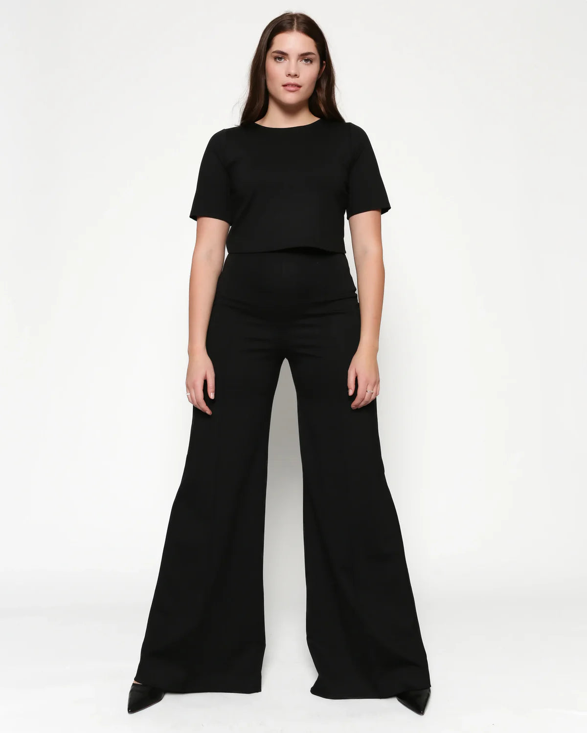 Black Ponte Knit Wide Leg Pants