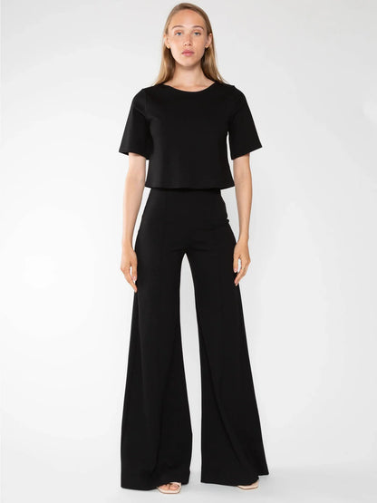 Black Ponte Knit Wide Leg Pants