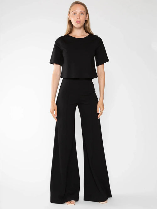 Black Ponte Knit Wide Leg Pants