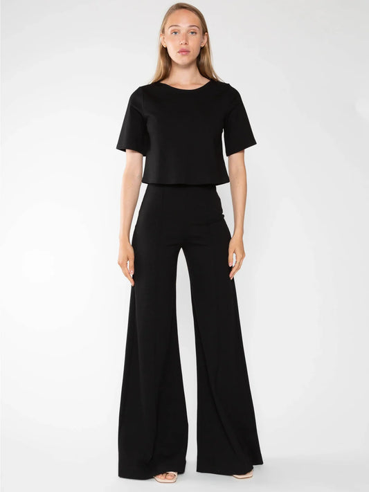 Black Ponte Knit Wide Leg Pants