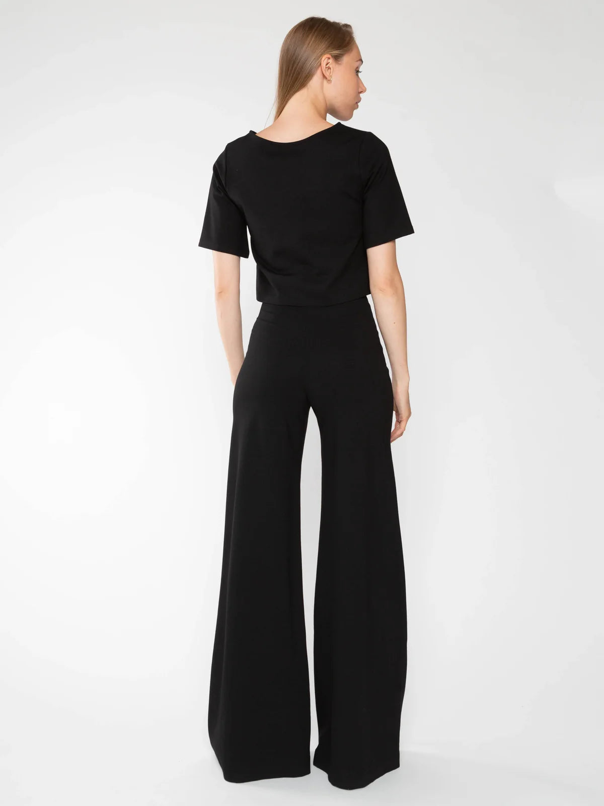 Black Ponte Knit Wide Leg Pants